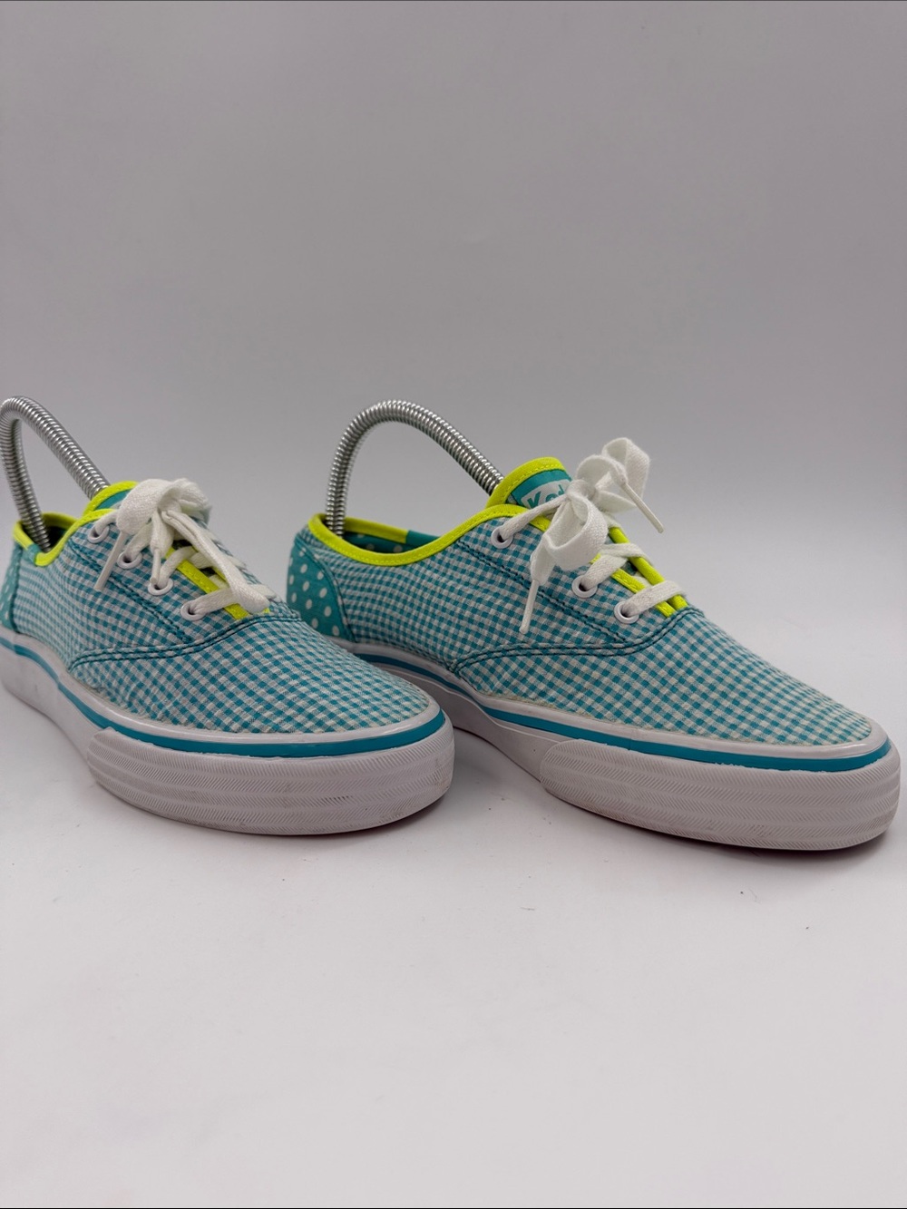 Keds Double Dutch Teal Polka Dot & Gingham Sneakers Neon Lime Trim Women's 6.5 - Picture 6 of 16